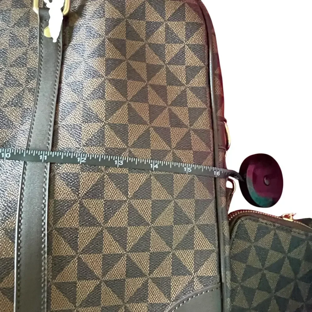 Brown Geometric Print Laptop Bag Briefcase Travel Work Bag Designer Inspired
